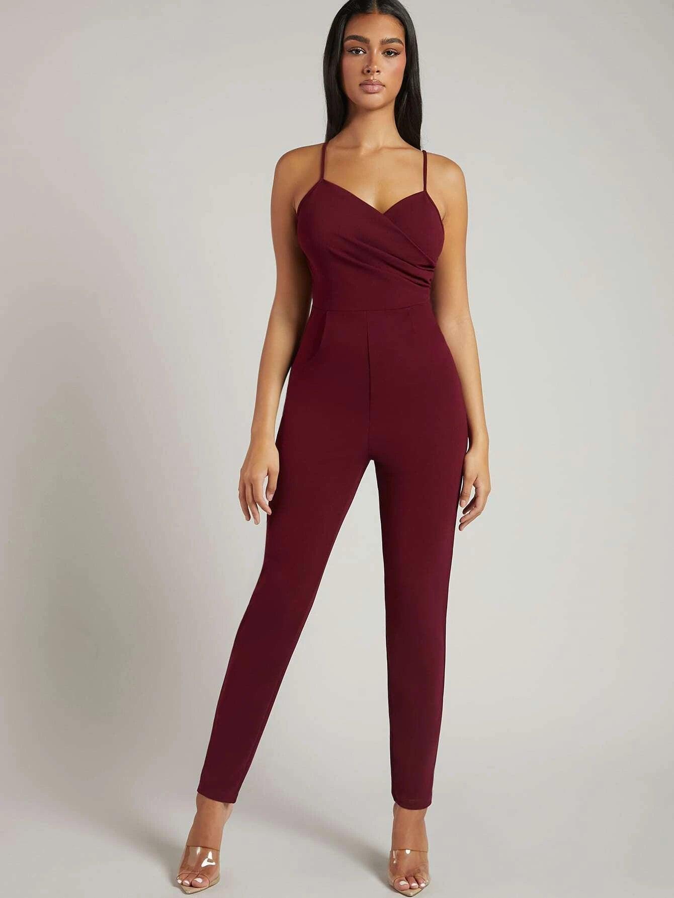Elegant Wrap Detail Cami Jumpsuit-Comfy Jumpsuits