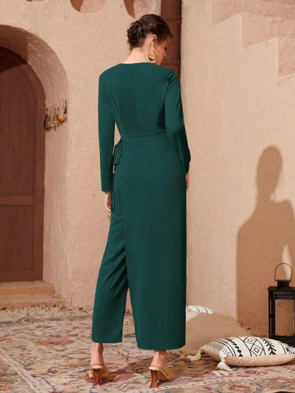 Wrap Tie Side Solid Jumpsuit-Comfy Jumpsuits