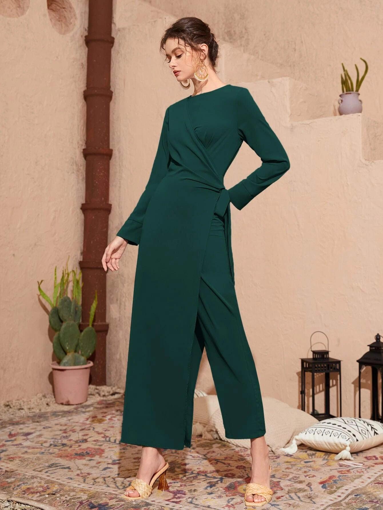 Wrap Tie Side Solid Jumpsuit-Comfy Jumpsuits