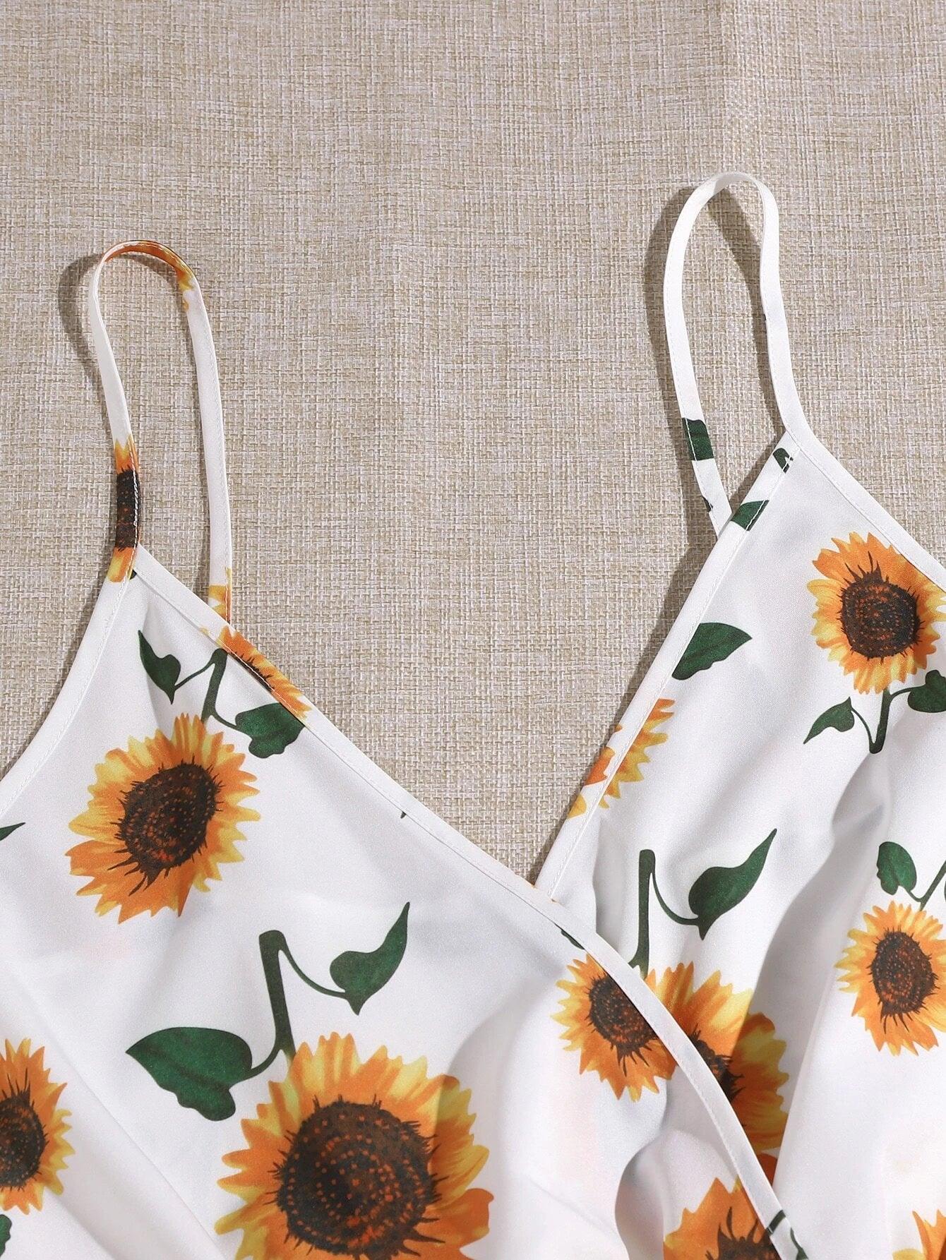 Sunflower Print Cami Romper-Comfy Jumpsuits