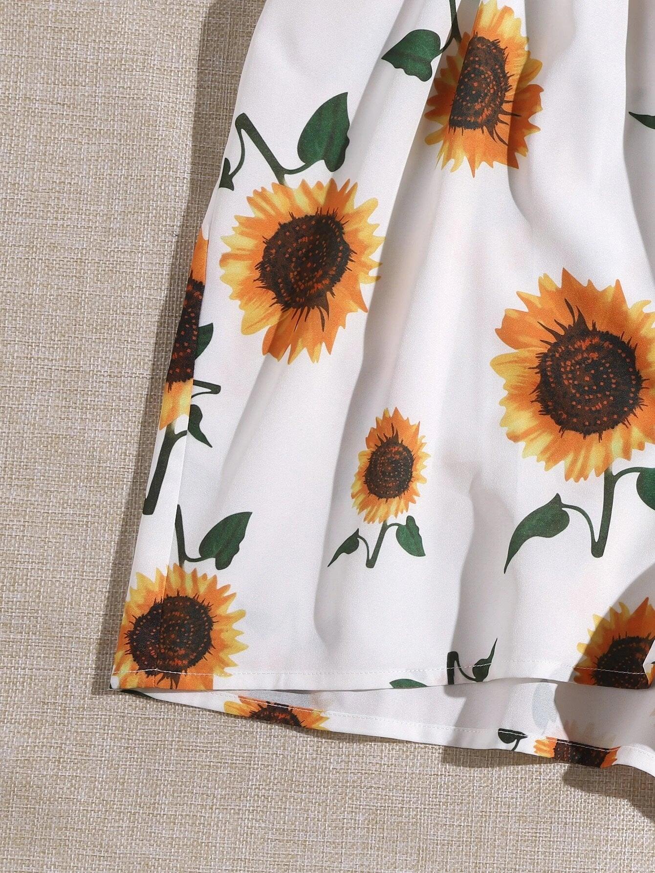 Sunflower Print Cami Romper-Comfy Jumpsuits