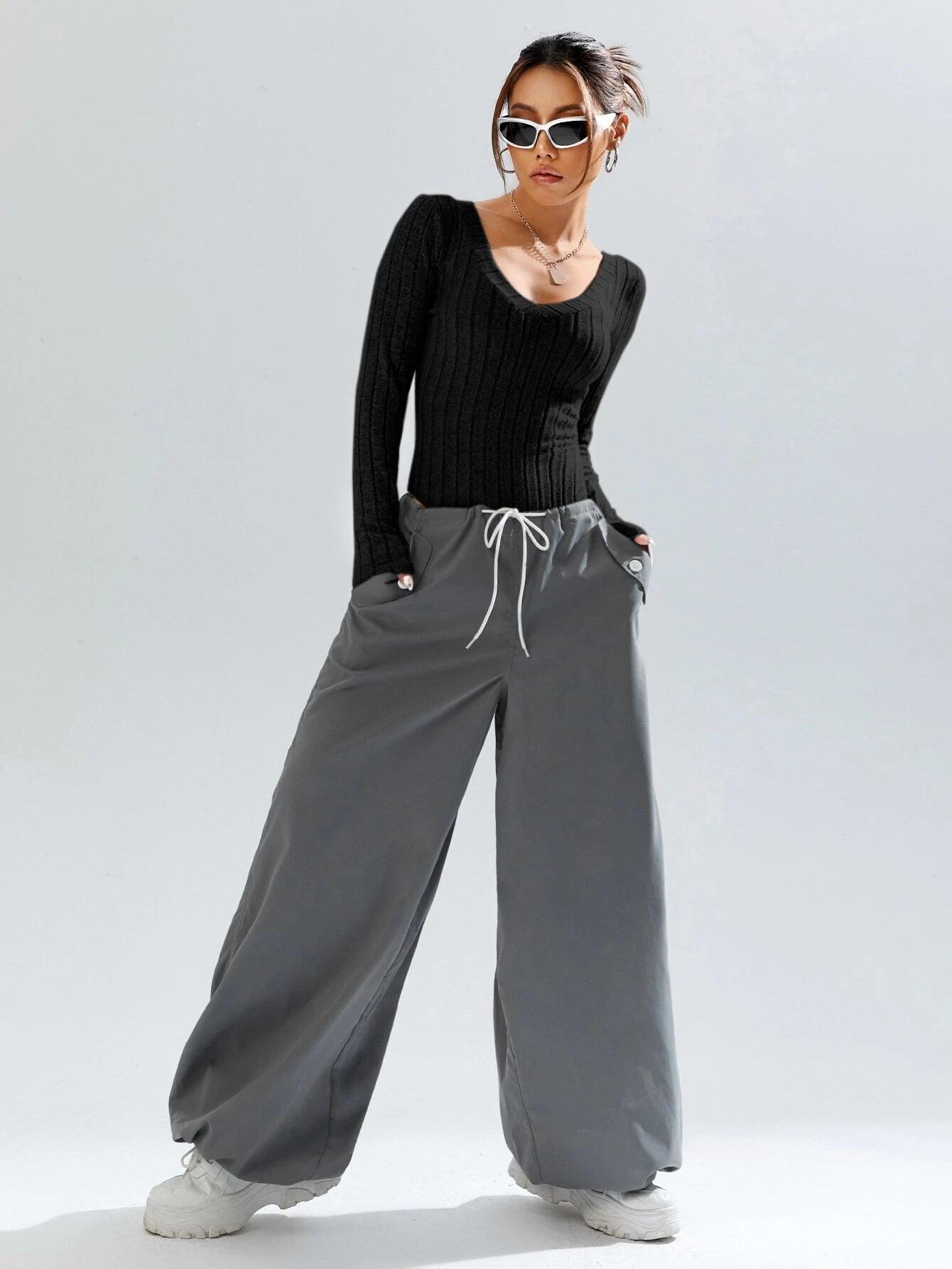 Plunging Neck Tee Bodysuit-Comfy Jumpsuits