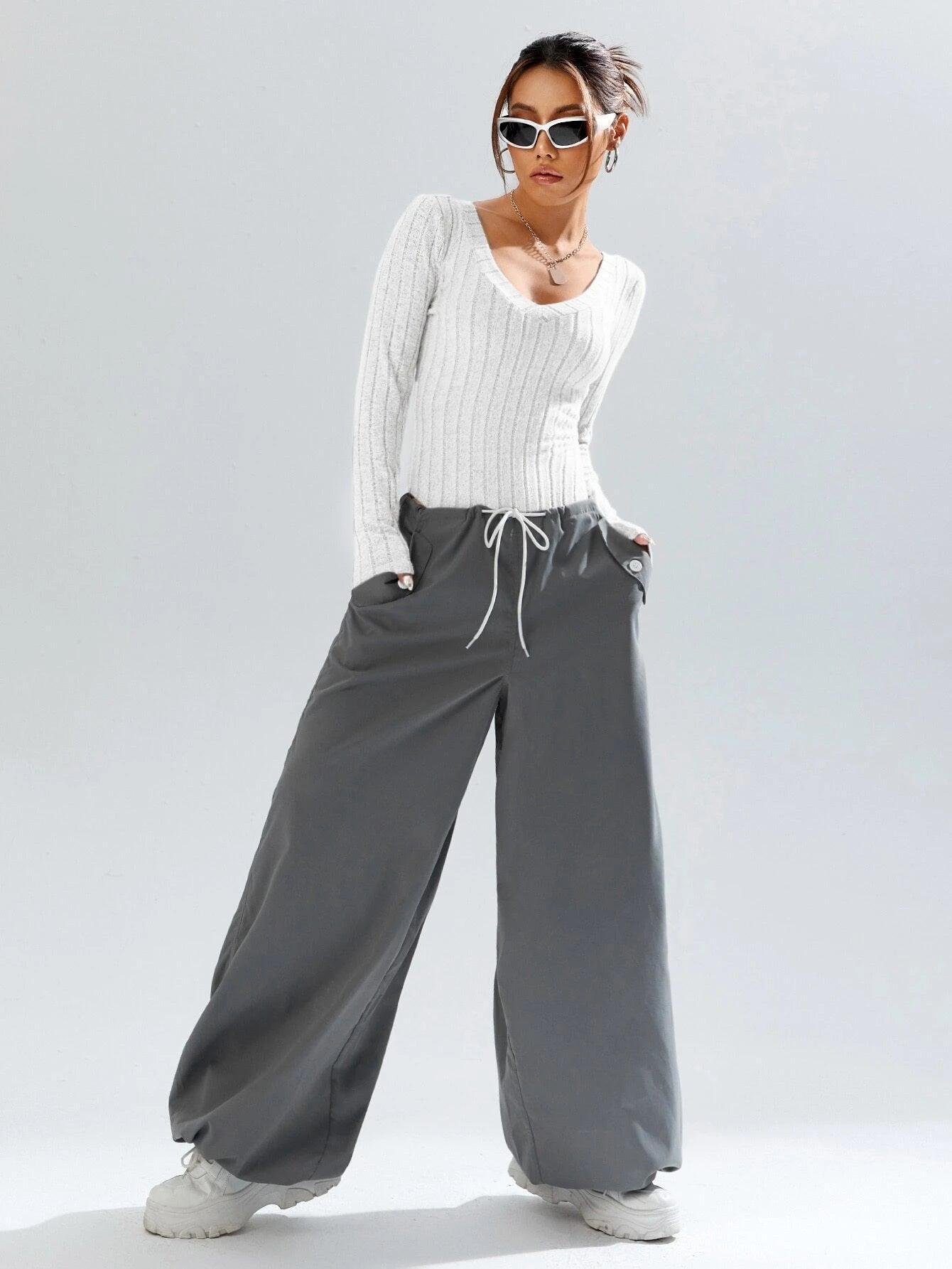 Plunging Neck Tee Bodysuit-Comfy Jumpsuits