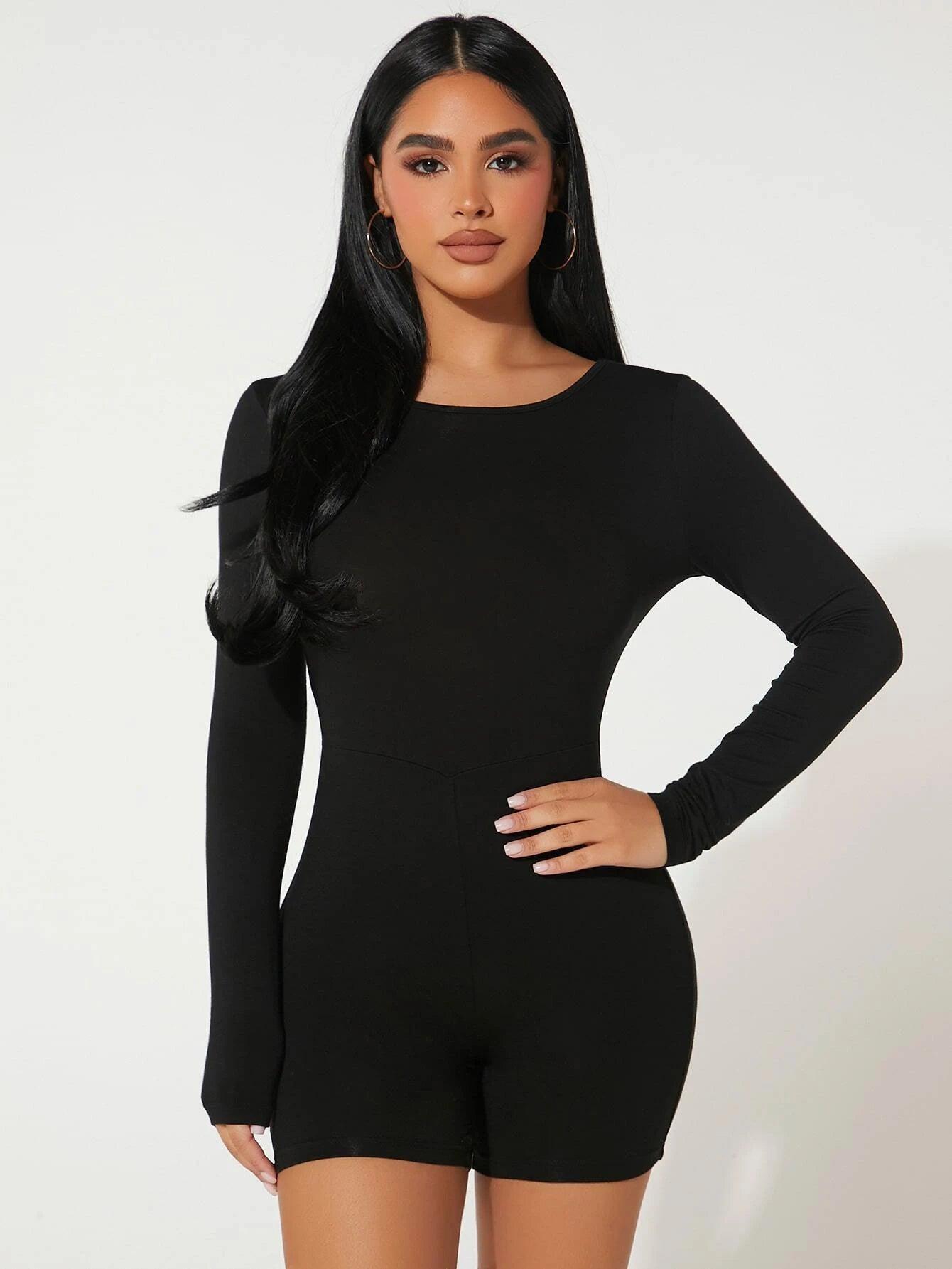 Solid Colored Backless Unitard Romper-Comfy Jumpsuits