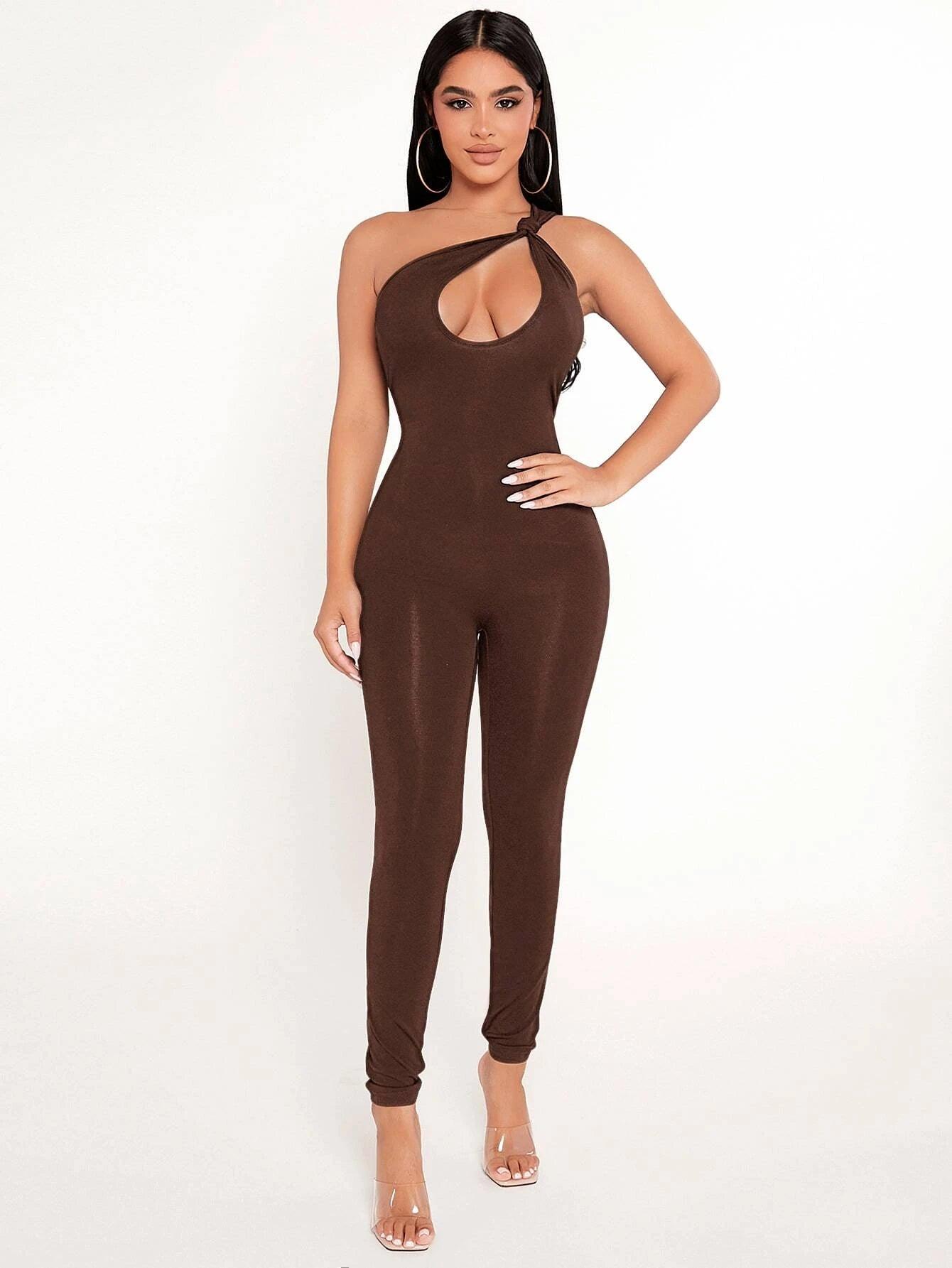 One Shoulder Unitard Jumpsuit-Comfy Jumpsuits
