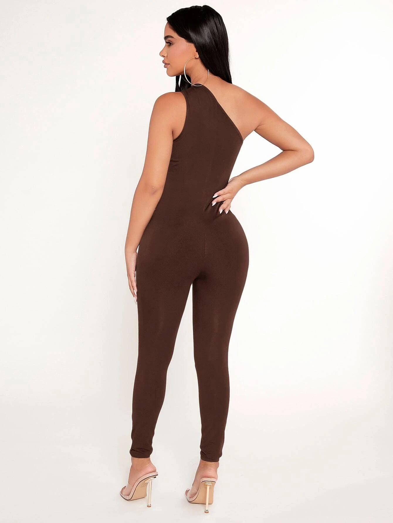 One Shoulder Unitard Jumpsuit-Comfy Jumpsuits