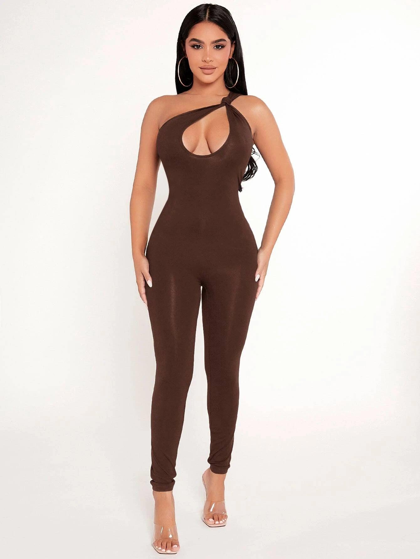 One Shoulder Unitard Jumpsuit-Comfy Jumpsuits