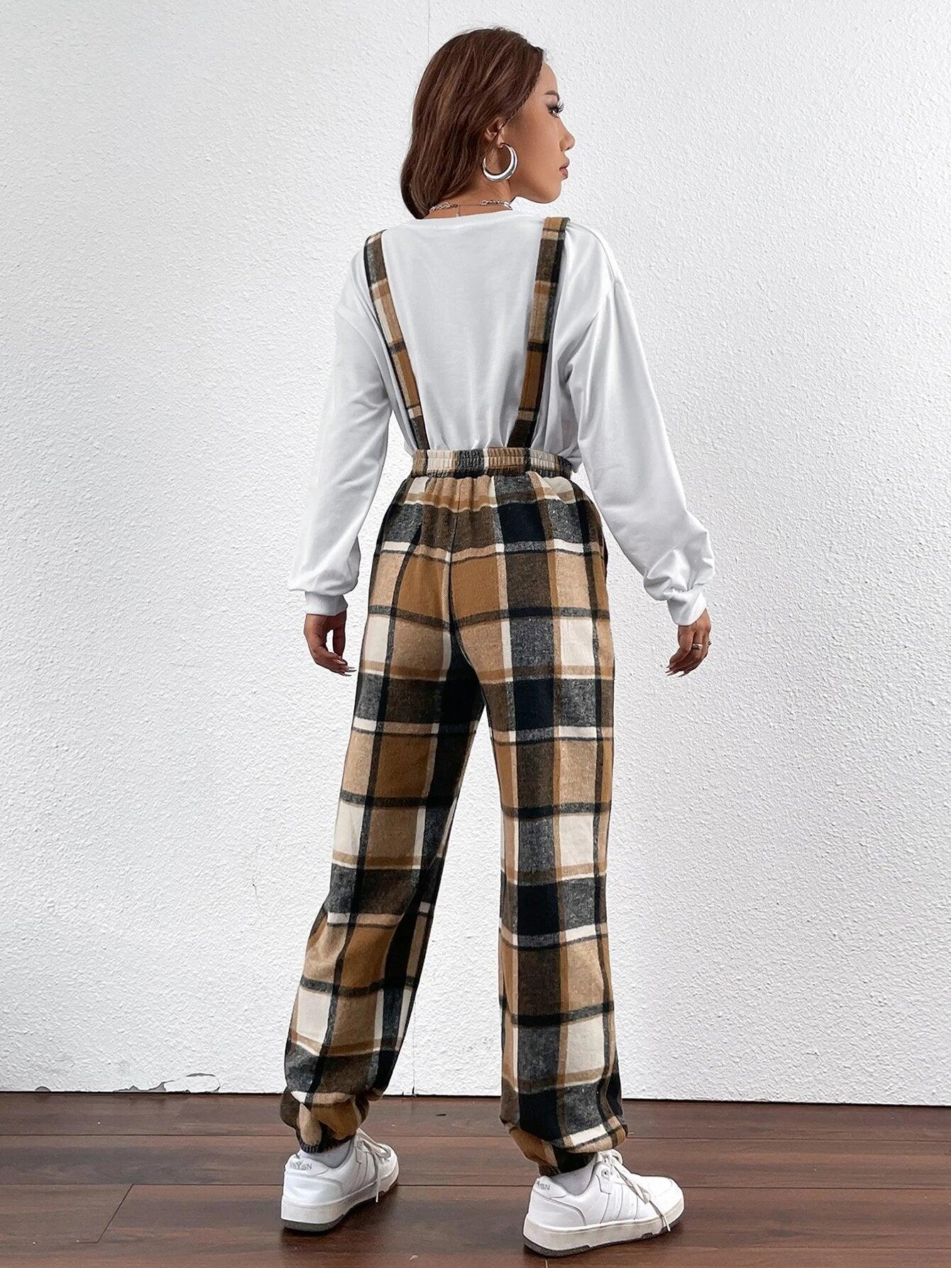 Plaid Print Overall Jumpsuit Without Top-Comfy Jumpsuits