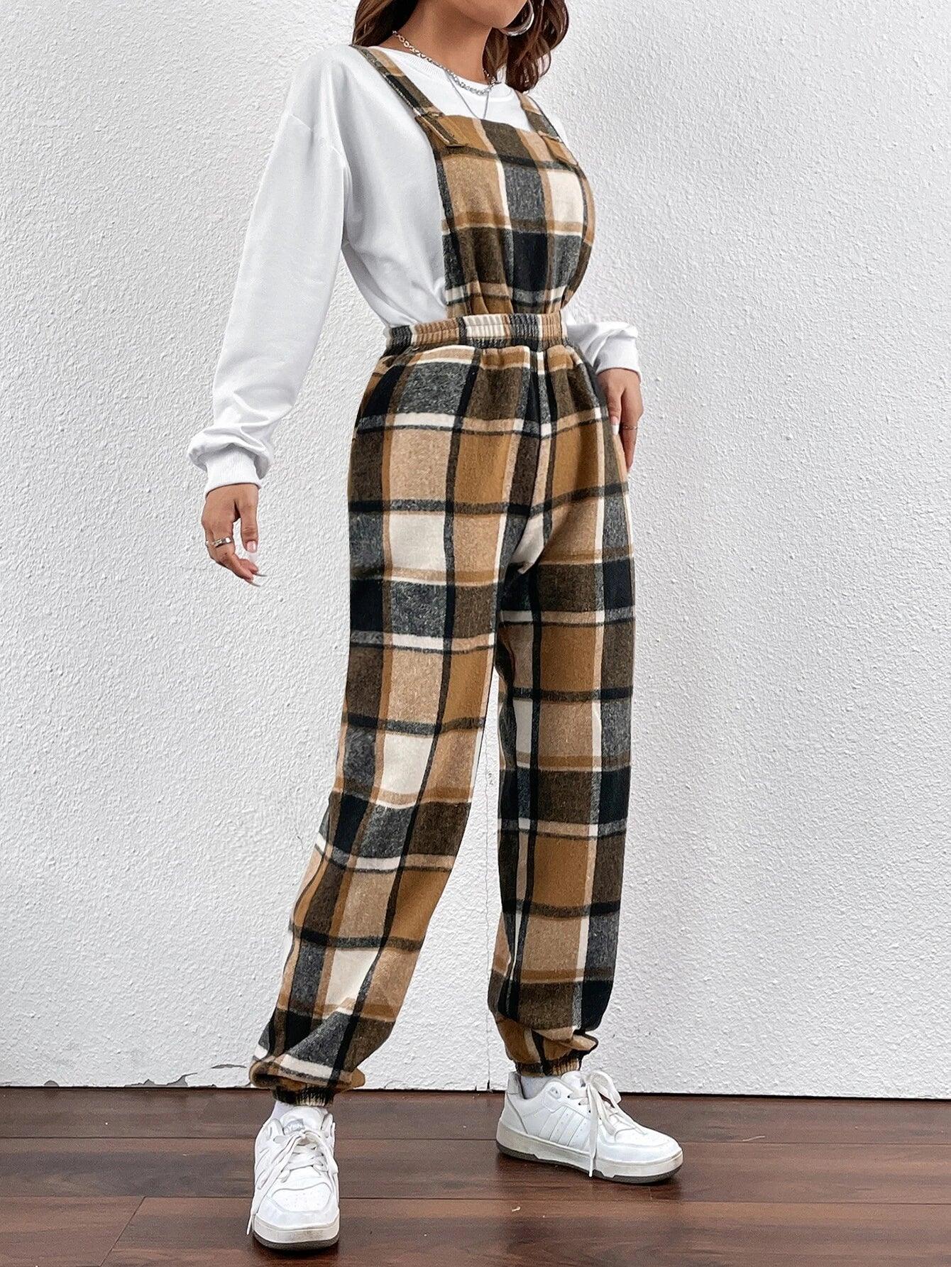 Plaid Print Overall Jumpsuit Without Top-Comfy Jumpsuits
