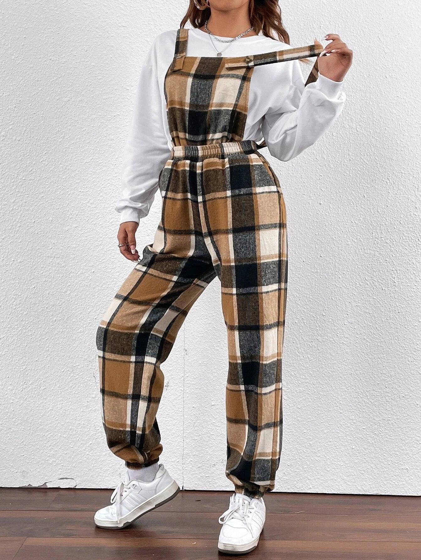 Plaid Print Overall Jumpsuit Without Top-Comfy Jumpsuits