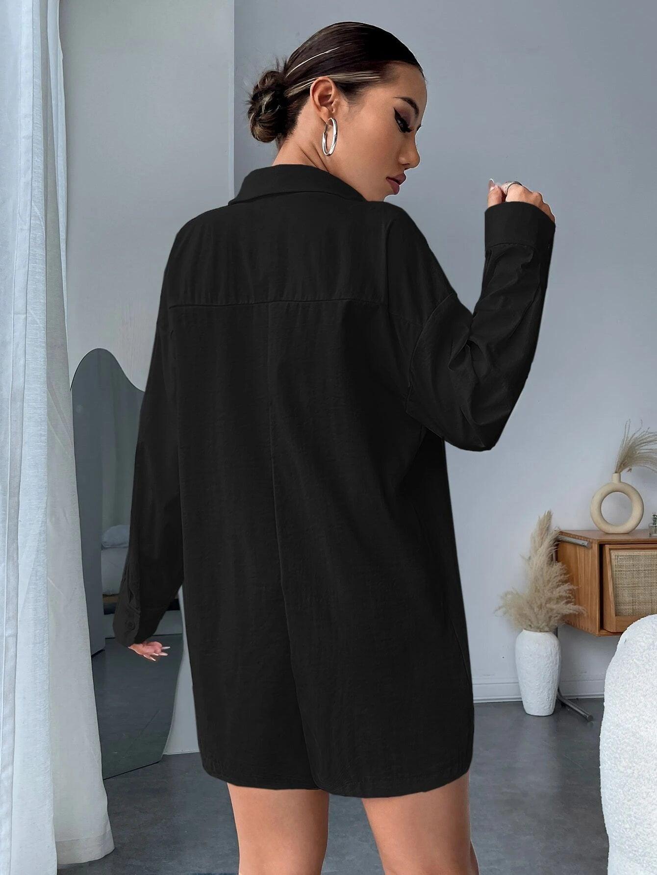 Drop Shoulder Shirt Romper-Comfy Jumpsuits