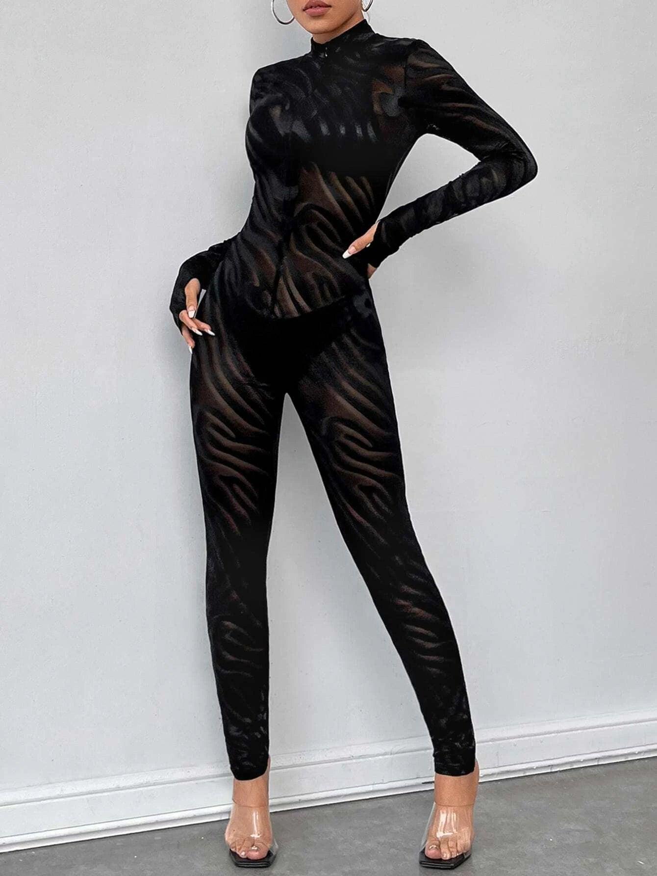 Striped Patterned Long Sleeve Unitard Jumpsuit-Comfy Jumpsuits