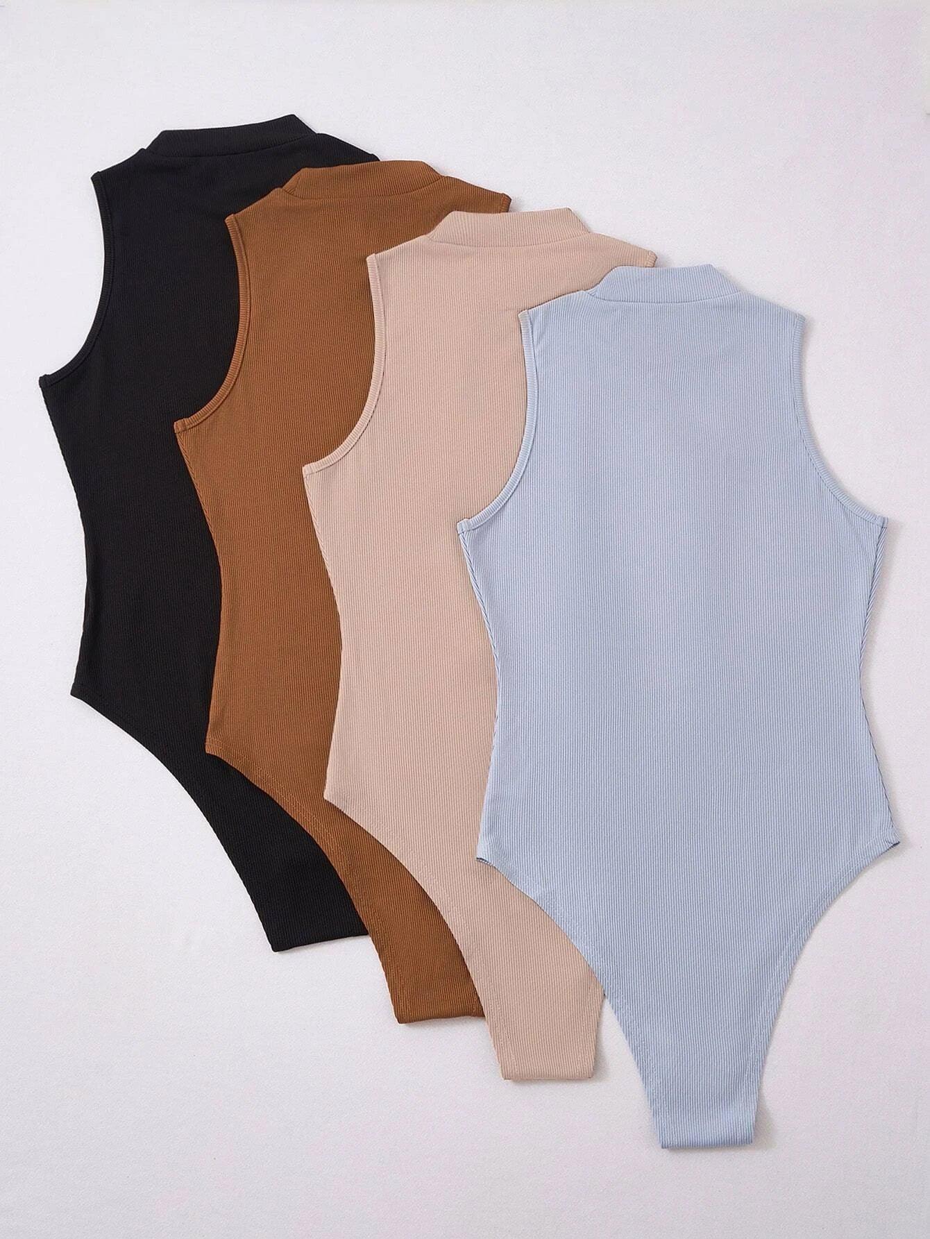 Mock Neck Rib Knit Bodysuit Four Set-Comfy Jumpsuits