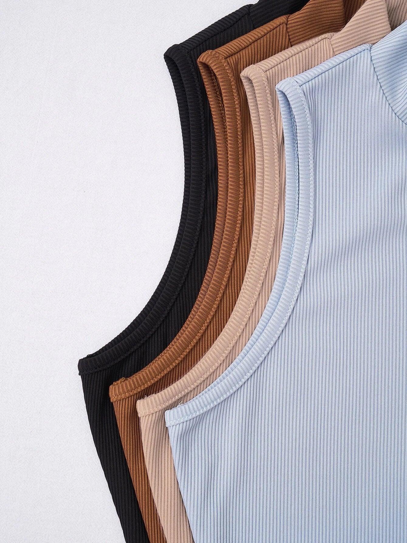 Mock Neck Rib Knit Bodysuit Four Set-Comfy Jumpsuits