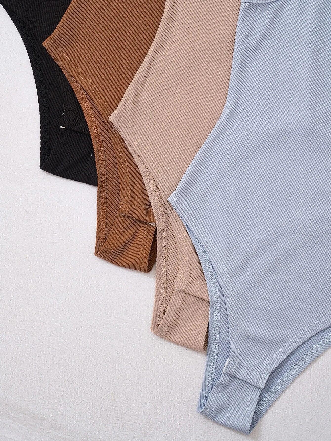 Mock Neck Rib Knit Bodysuit Four Set-Comfy Jumpsuits