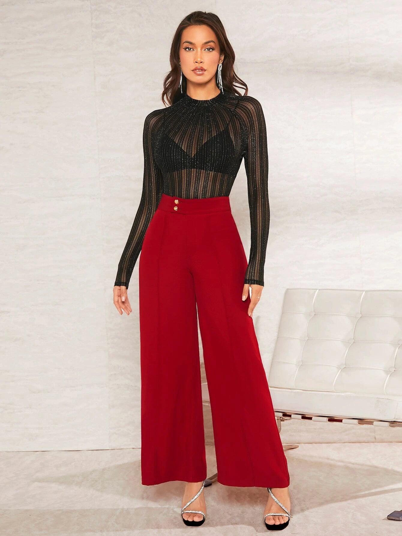 Stand Collar Neck Sheer Bodysuit-Comfy Jumpsuits