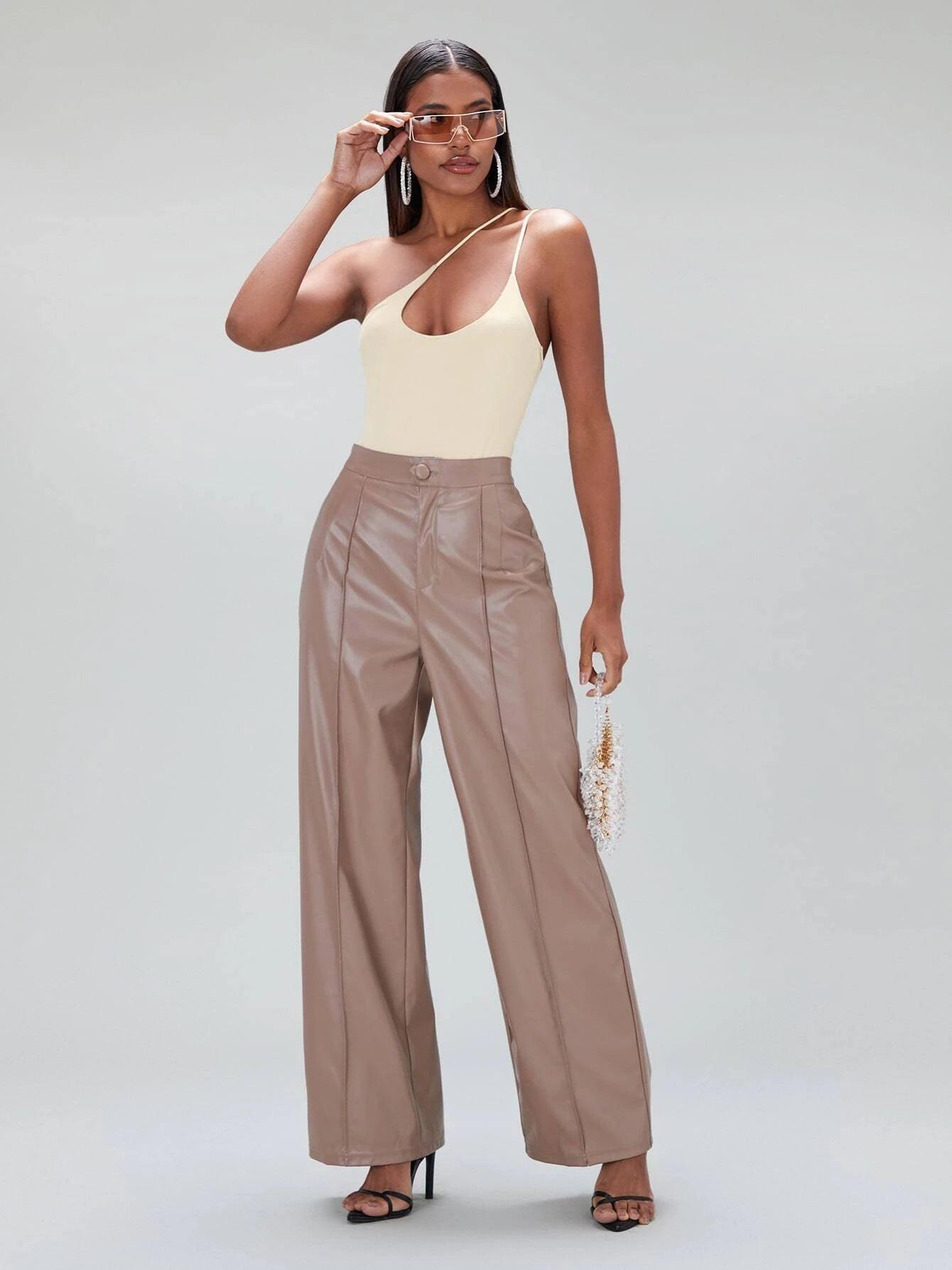 One Shoulder Solid Coloured Bodysuit-Comfy Jumpsuits
