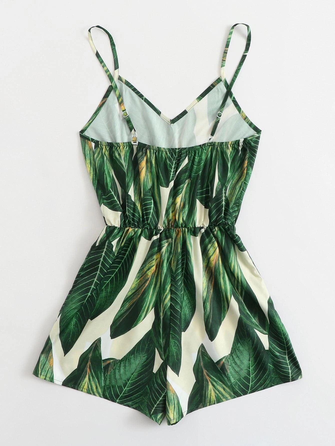 Short Tropical Print Slip Romper-Comfy Jumpsuits