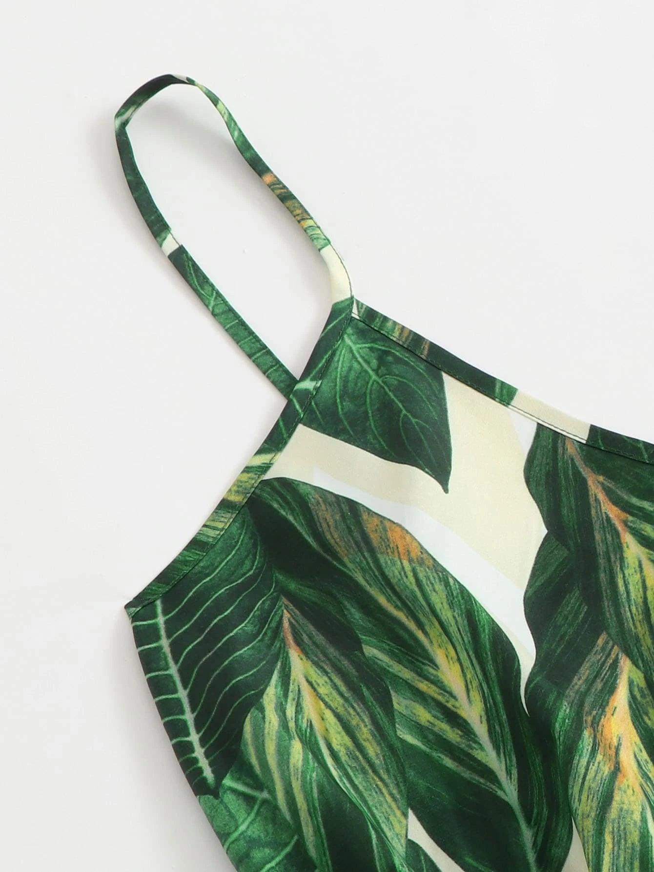 Short Tropical Print Slip Romper-Comfy Jumpsuits