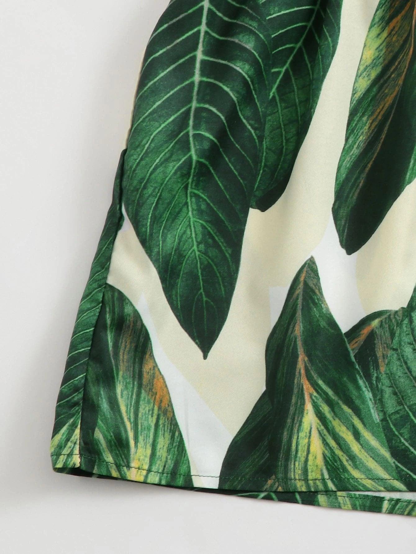 Short Tropical Print Slip Romper-Comfy Jumpsuits