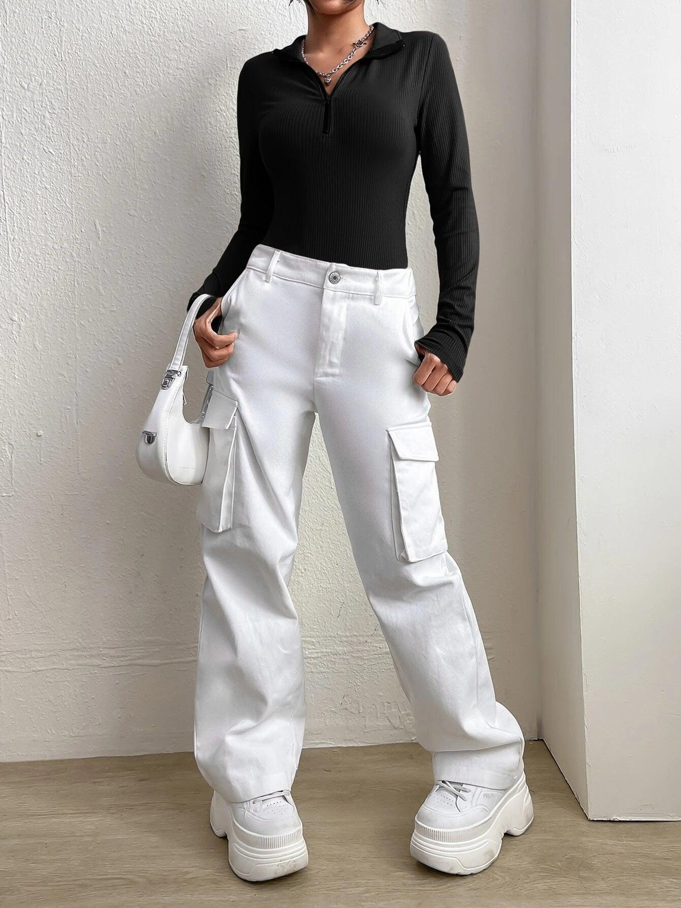 Half Zipper Long Sleeve Bodysuit-Comfy Jumpsuits