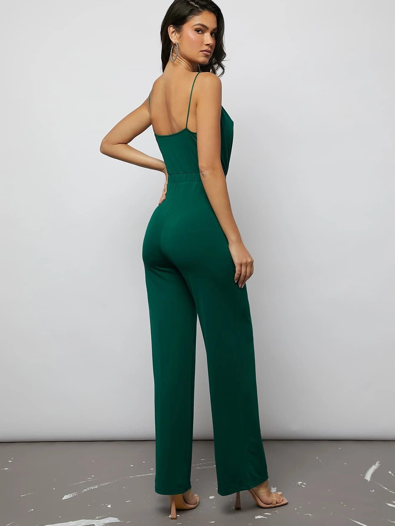 Draped Front Cami Jumpsuit-Comfy Jumpsuits