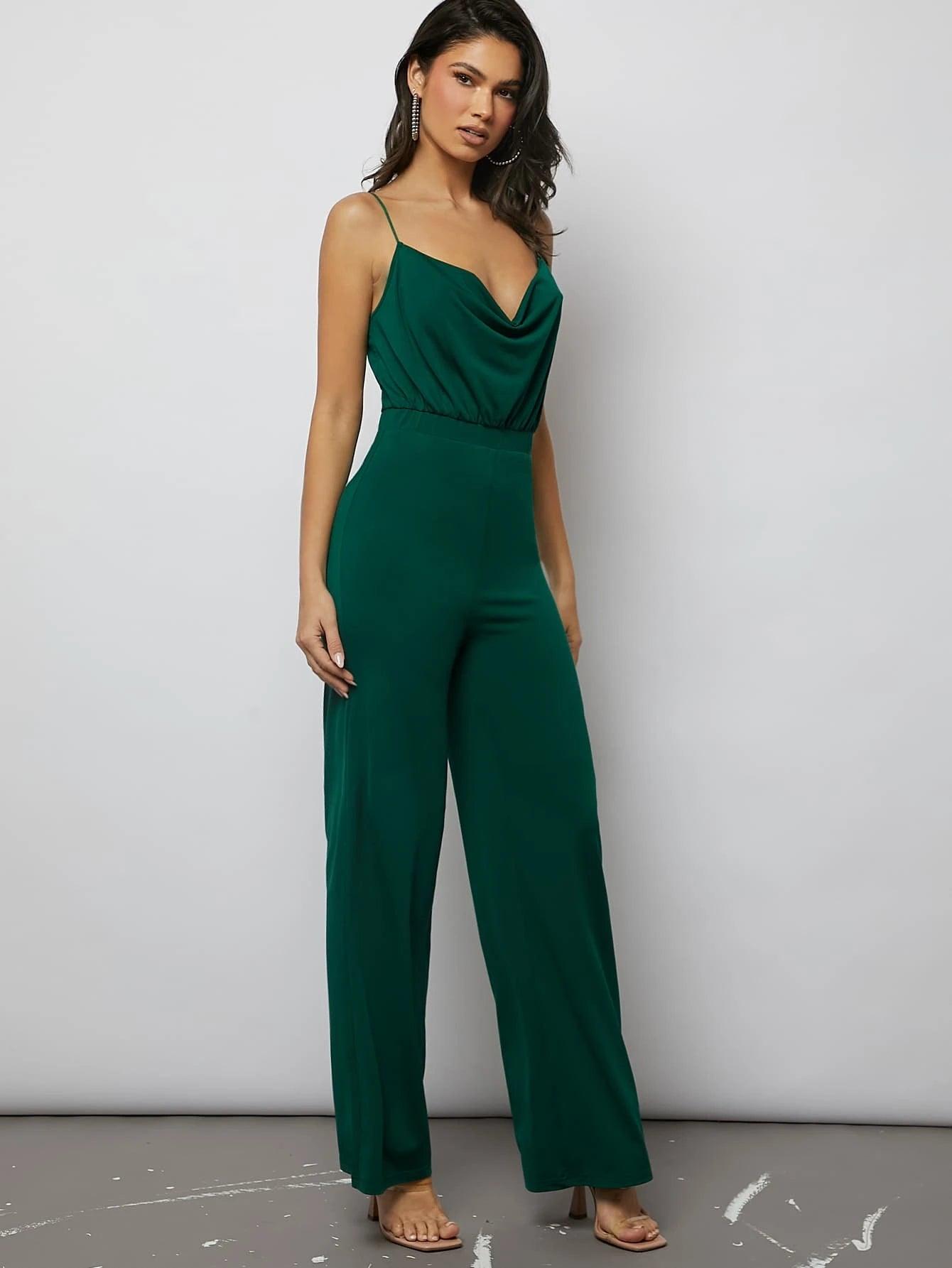Draped Front Cami Jumpsuit-Comfy Jumpsuits