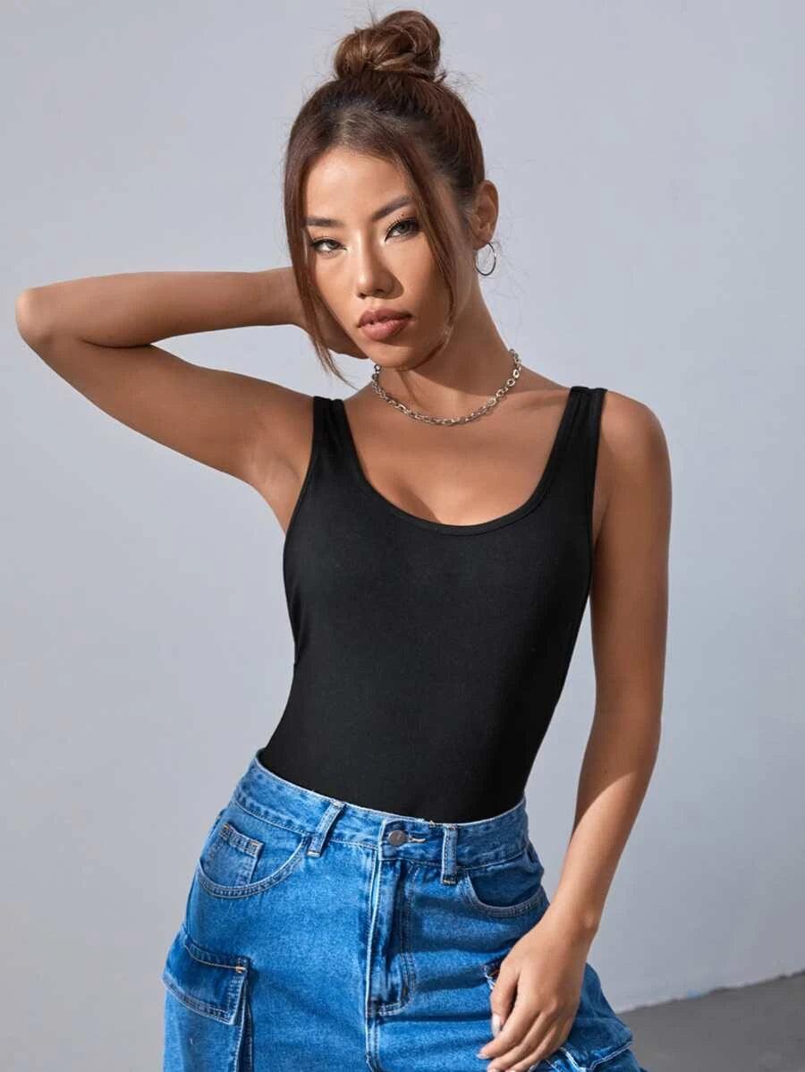 Unity Solid Colored Backless Tank Bodysuit-Comfy Jumpsuits