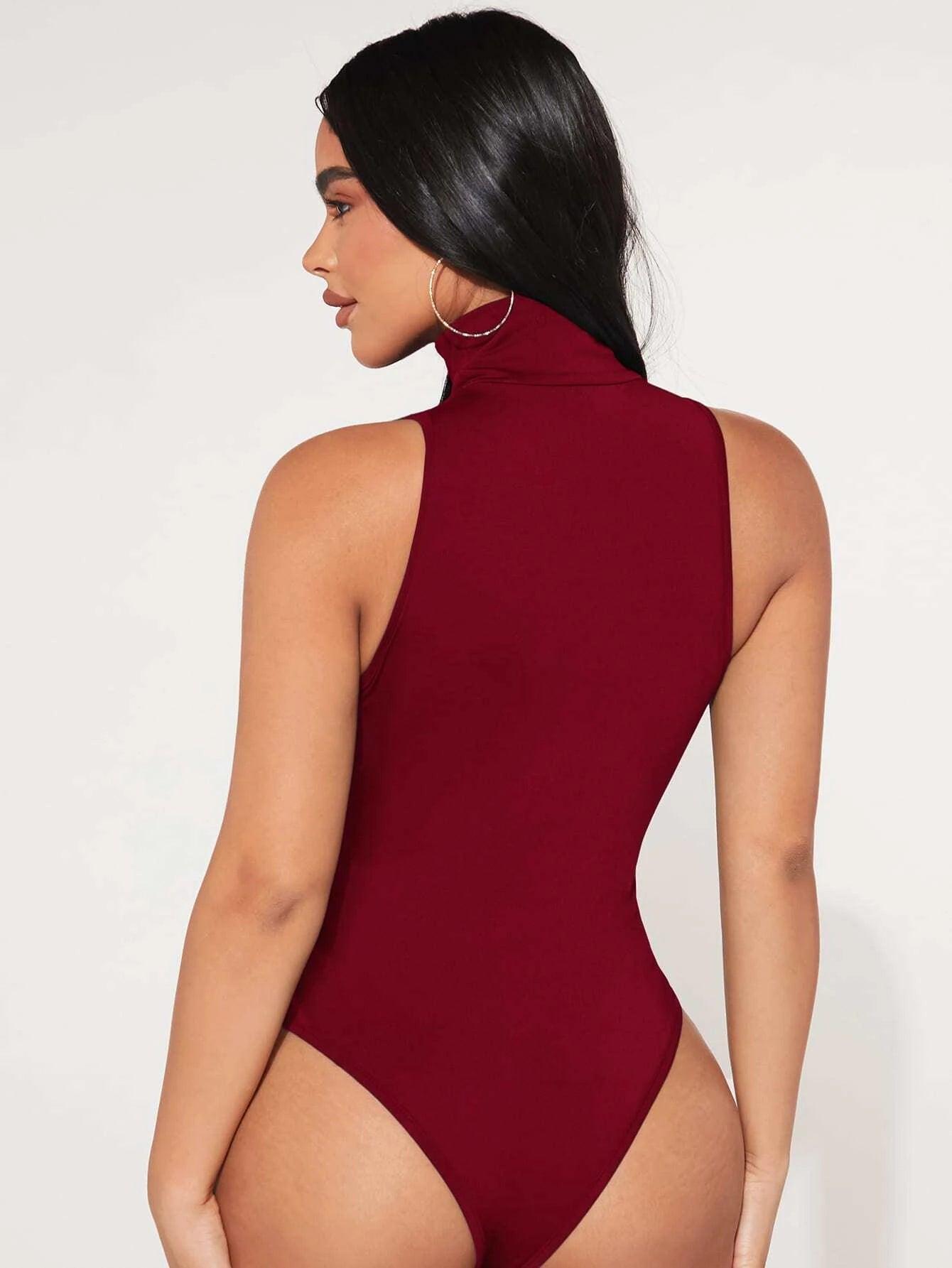 High Neck Solid Tank Bodysuit-Comfy Jumpsuits
