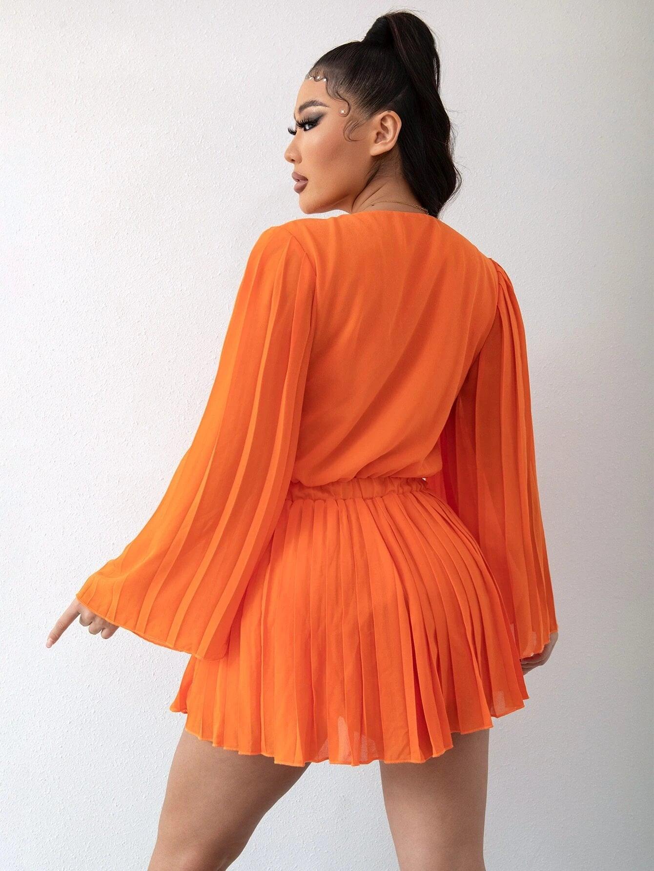 Trumpet Sleeve Elastic Waist Romper-Comfy Jumpsuits