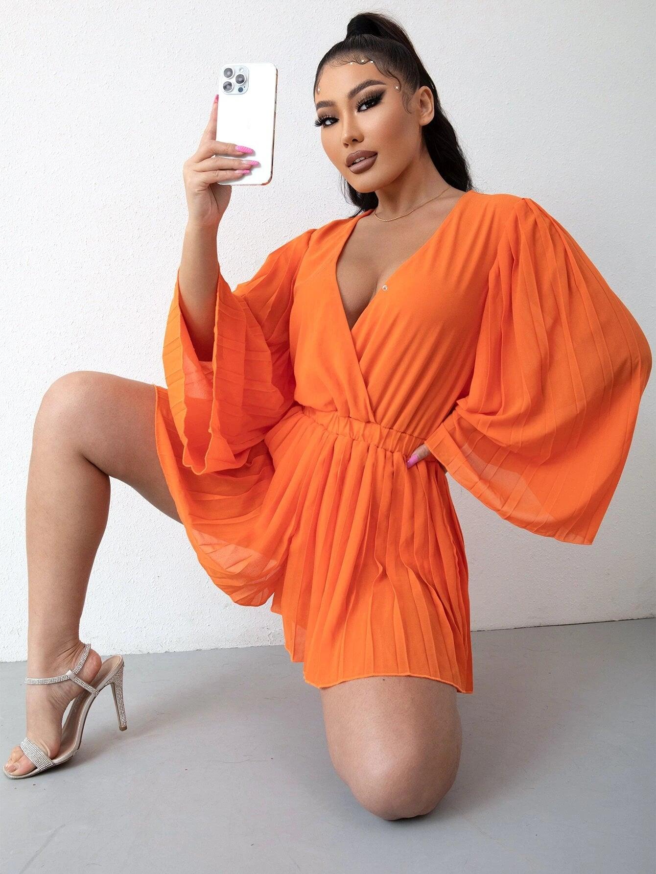 Trumpet Sleeve Elastic Waist Romper-Comfy Jumpsuits