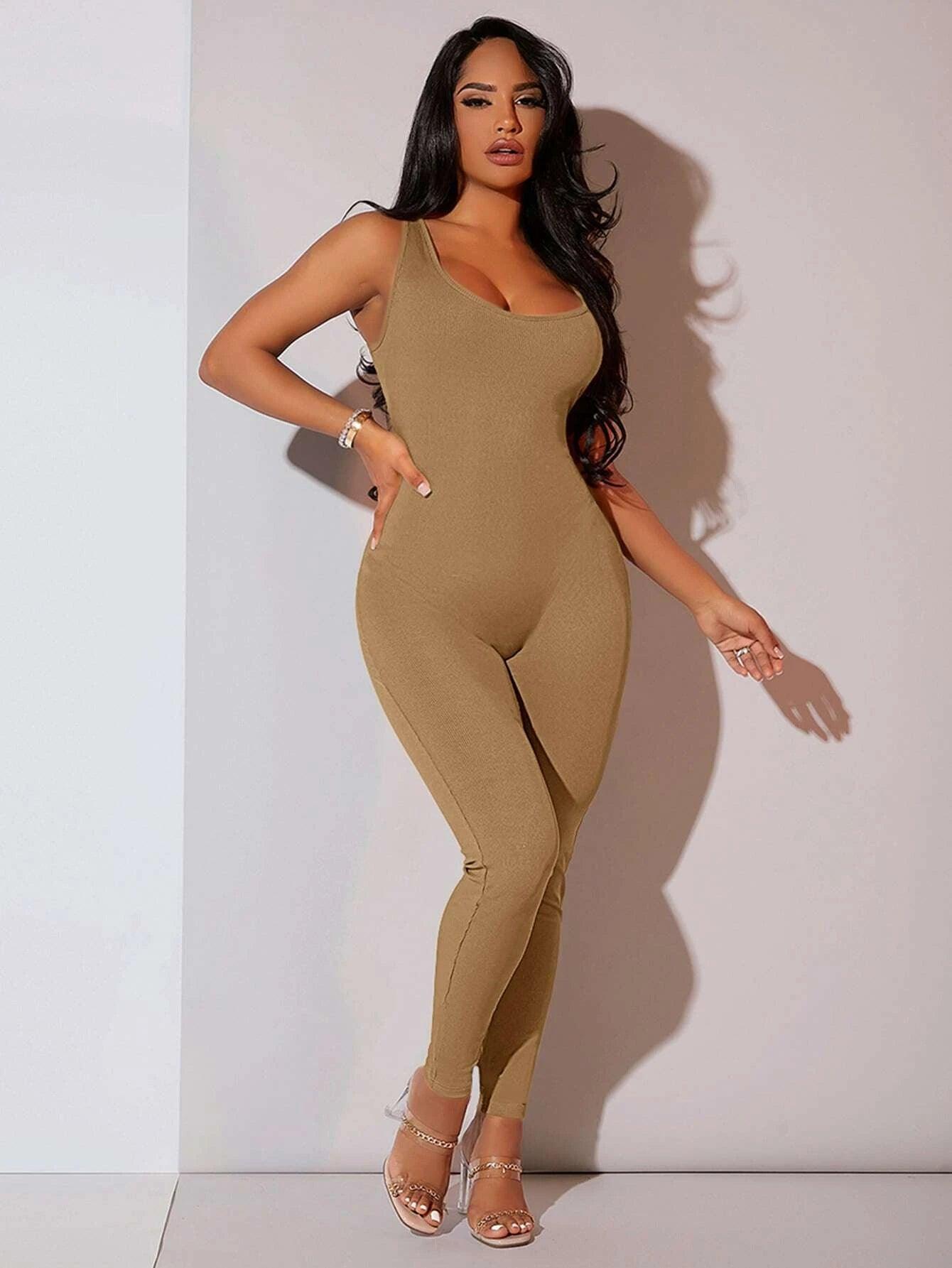 Ribbed Knit Unitard Jumpsuit-Comfy Jumpsuits