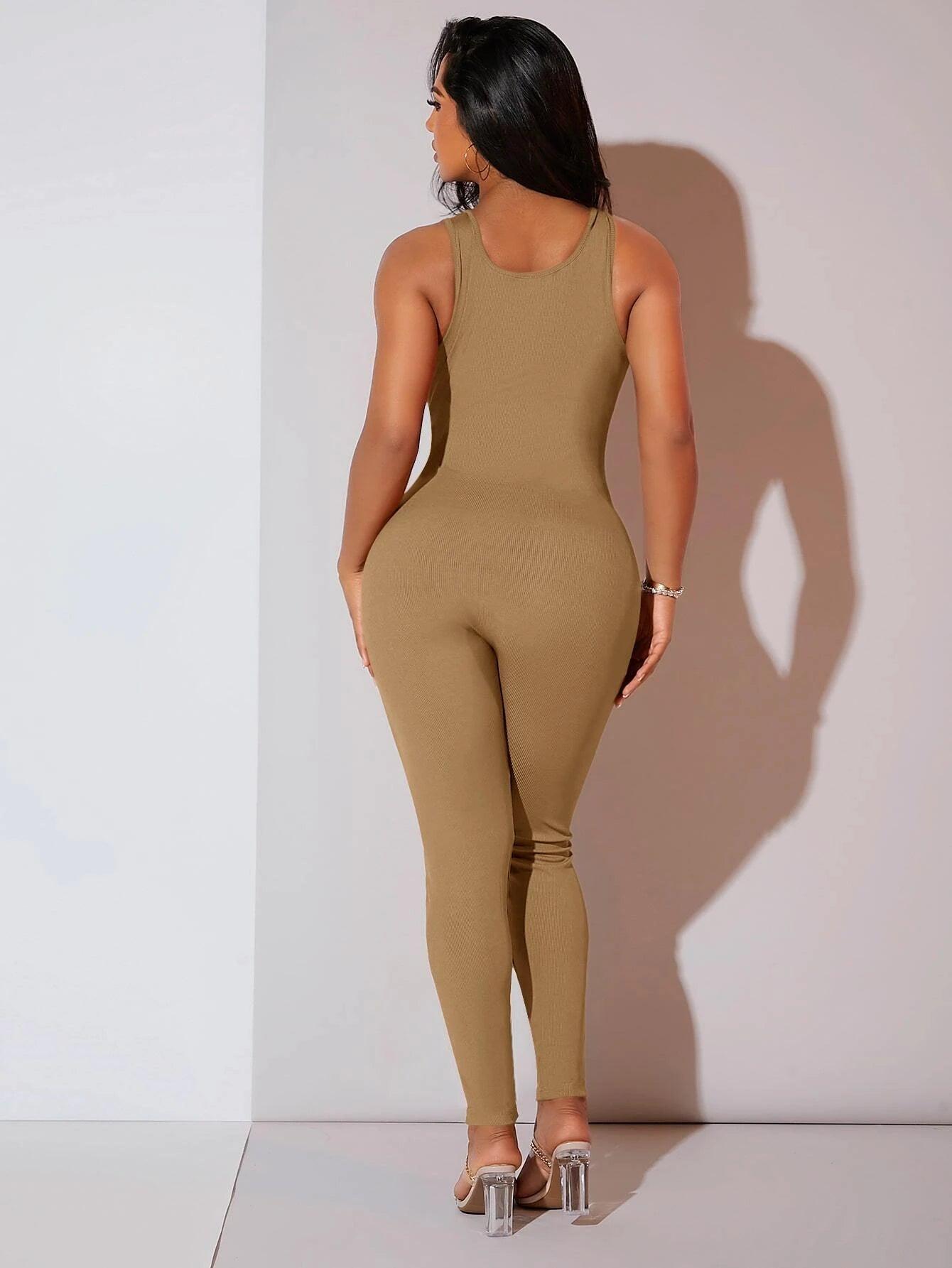 Ribbed Knit Unitard Jumpsuit-Comfy Jumpsuits