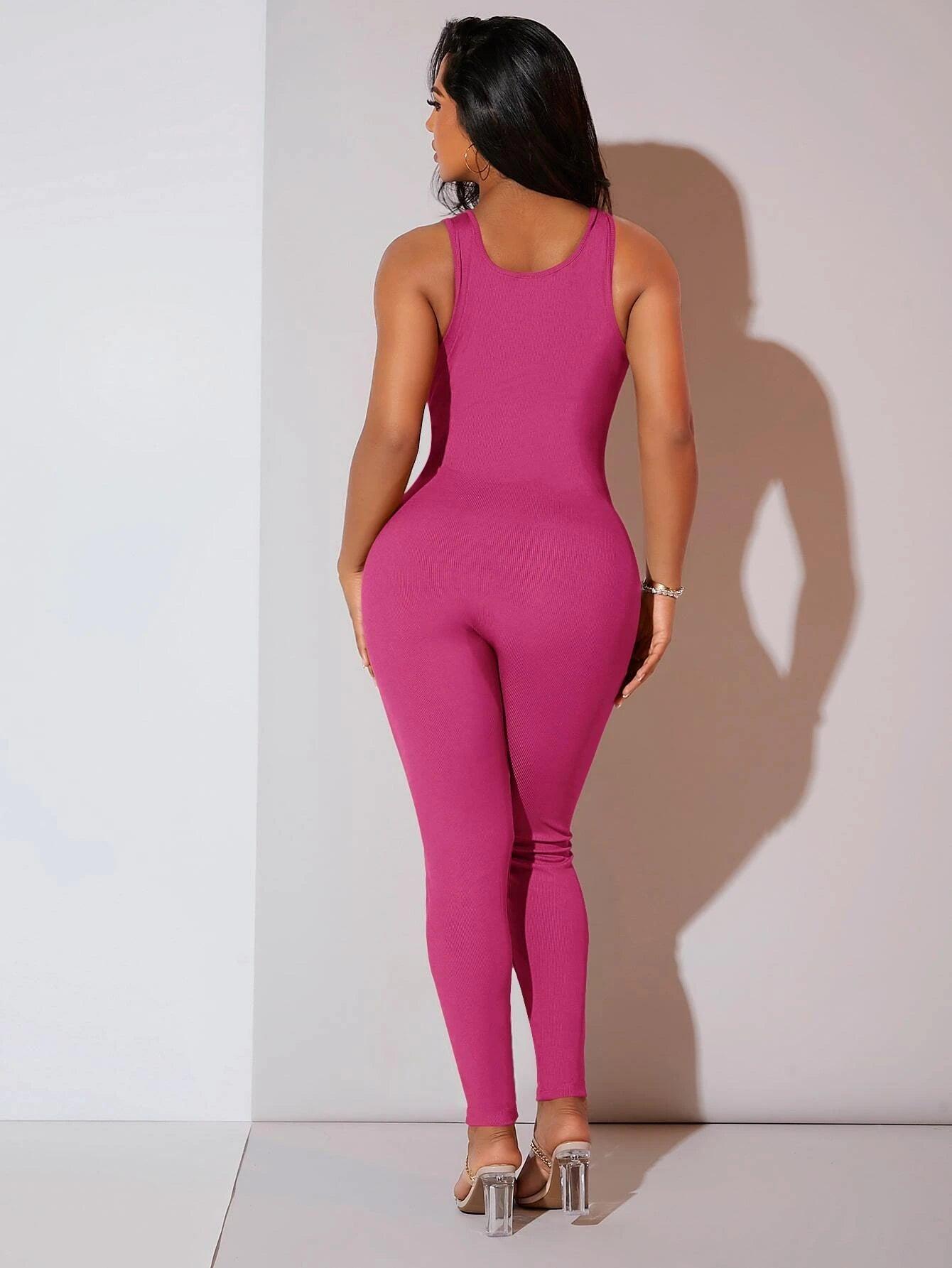 Ribbed Knit Unitard Jumpsuit-Comfy Jumpsuits