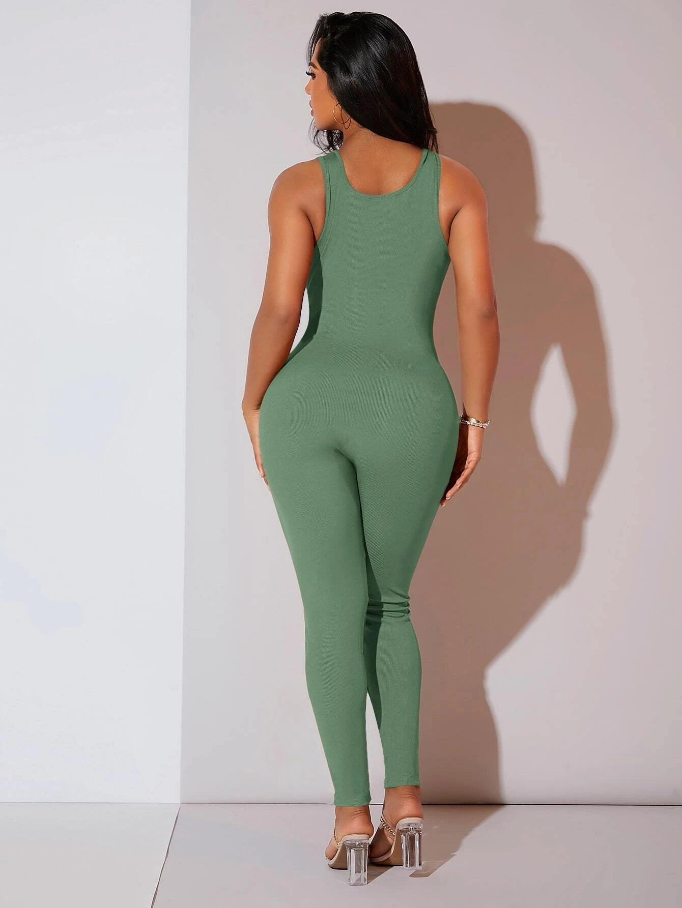 Ribbed Knit Unitard Jumpsuit-Comfy Jumpsuits