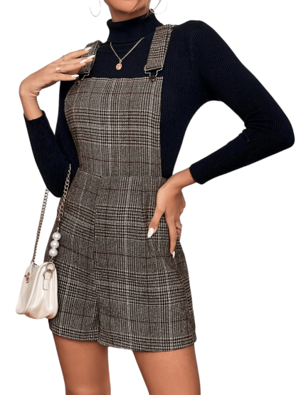 Frenchy Plaid Print Overall Romper Without Top-Comfy Jumpsuits