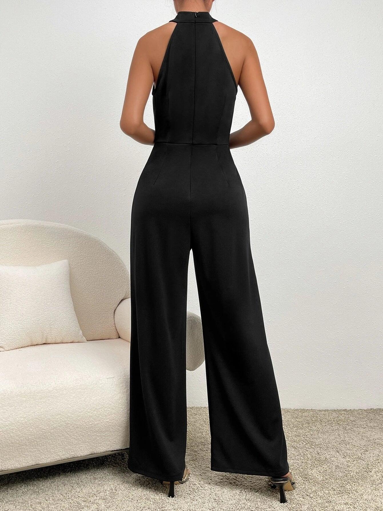 Back Halter Neck Wide Leg Jumpsuit-Comfy Jumpsuits