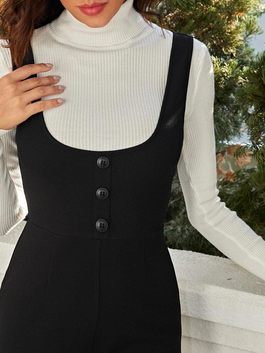 Button Front Tank Jumpsuit Without Top-Comfy Jumpsuits