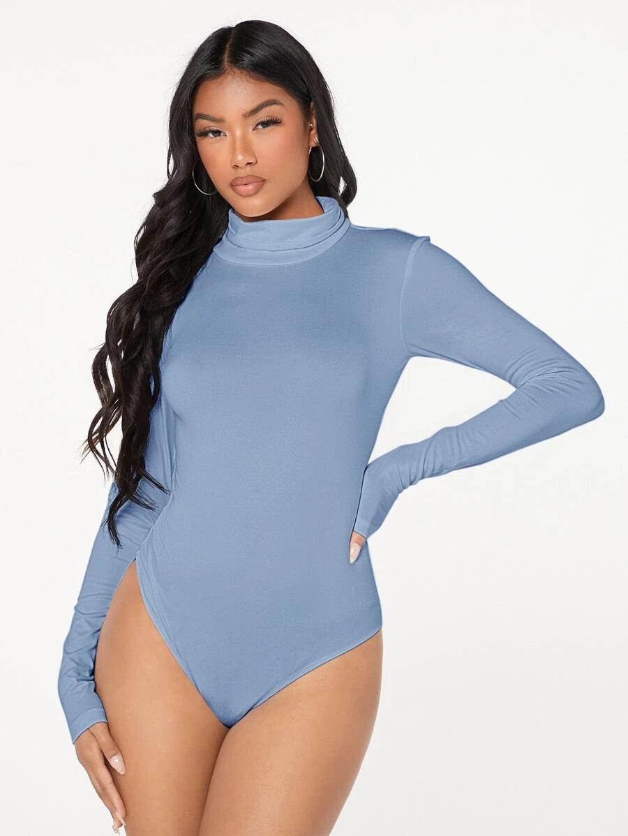 Mock Neck Long Sleeve Bodysuit-Comfy Jumpsuits