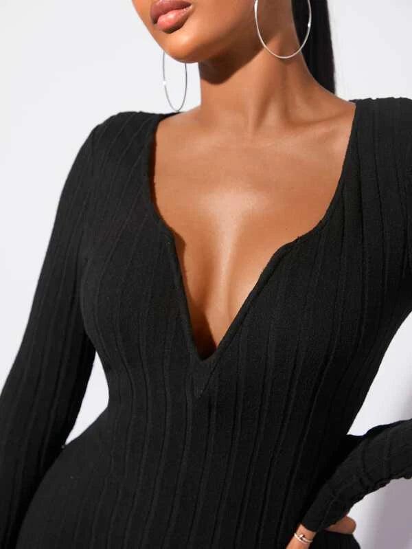 Unitard Solid Notched Neck Jumpsuit-Comfy Jumpsuits