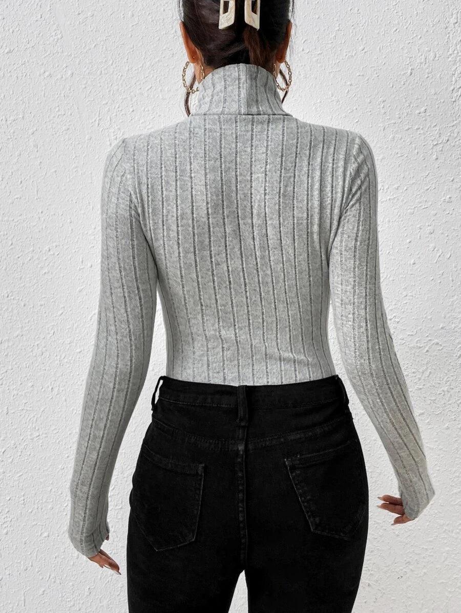 Turtleneck Ribbed Knit Tee Bodysuit