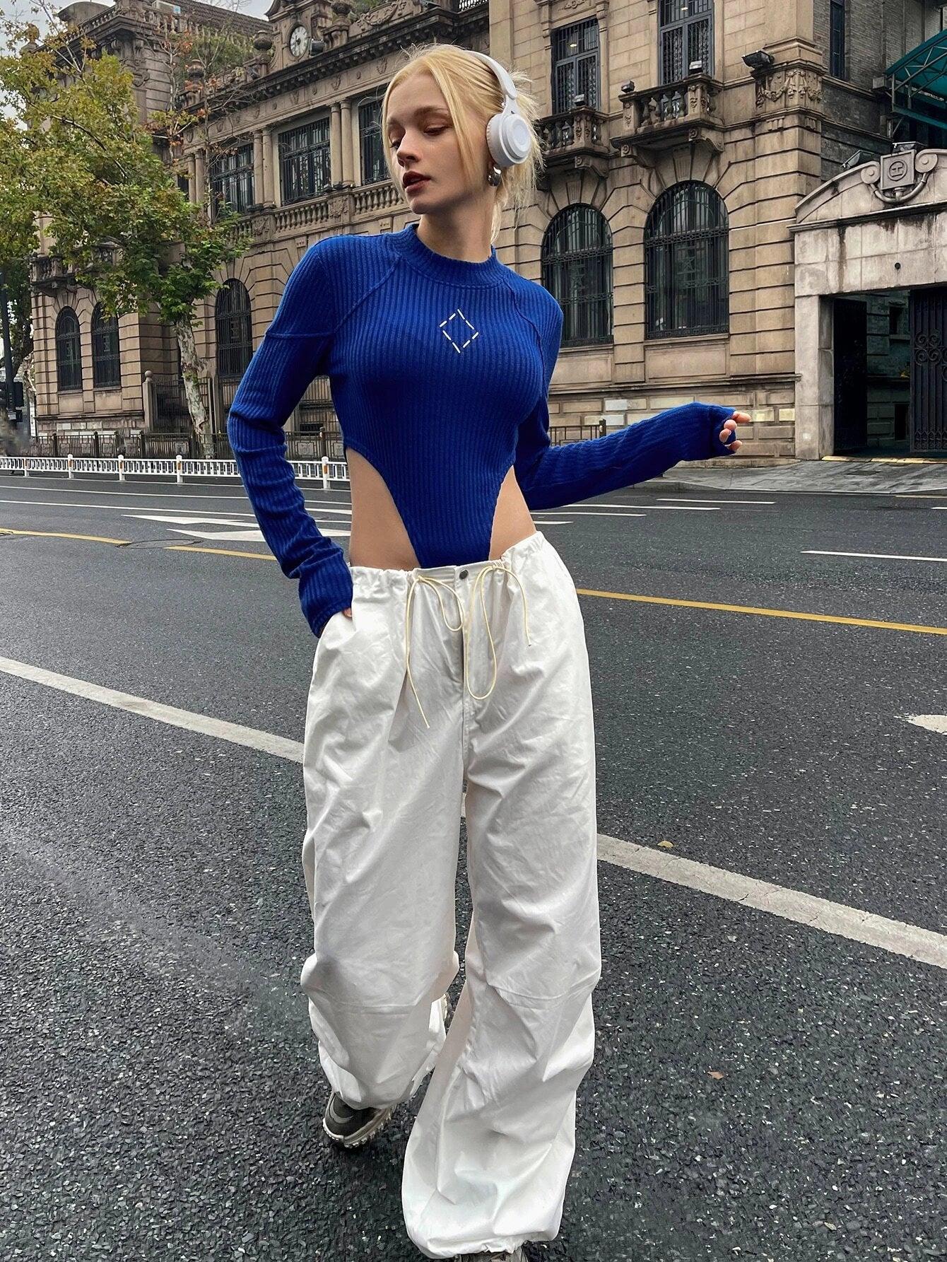 Geo Print High Cut Out Bodysuit-Comfy Jumpsuits