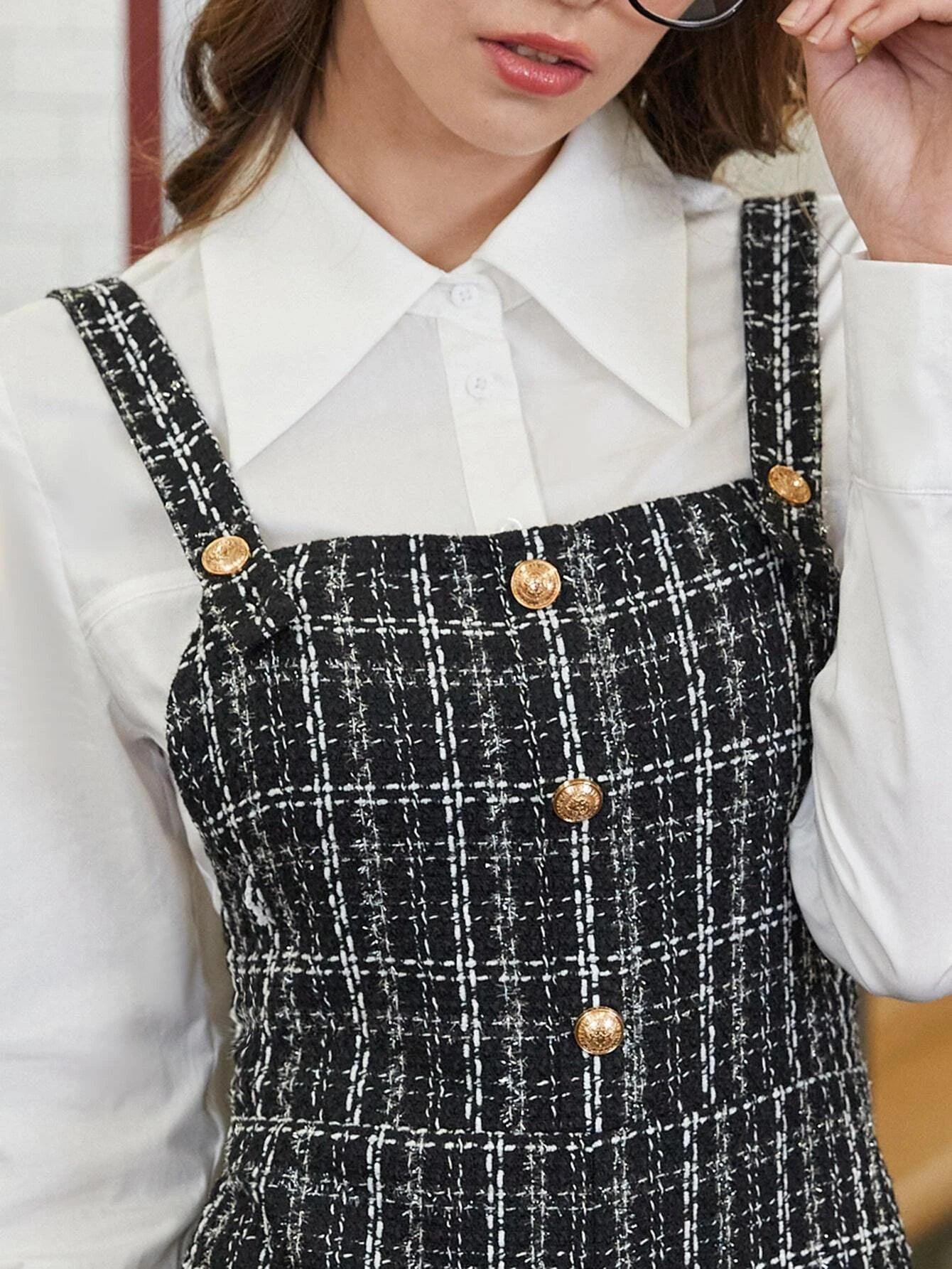 Plaid Print Button Front Cami Jumpsuit-Comfy Jumpsuits