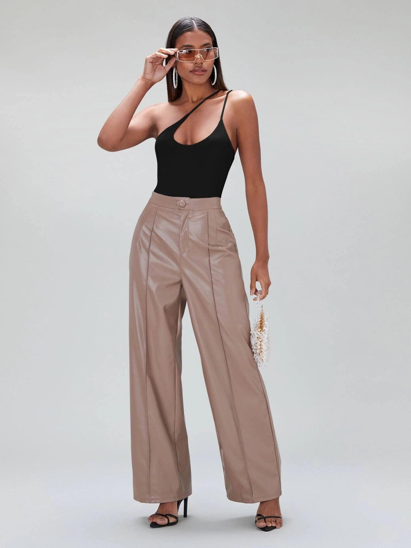 One Shoulder Solid Coloured Bodysuit-Comfy Jumpsuits