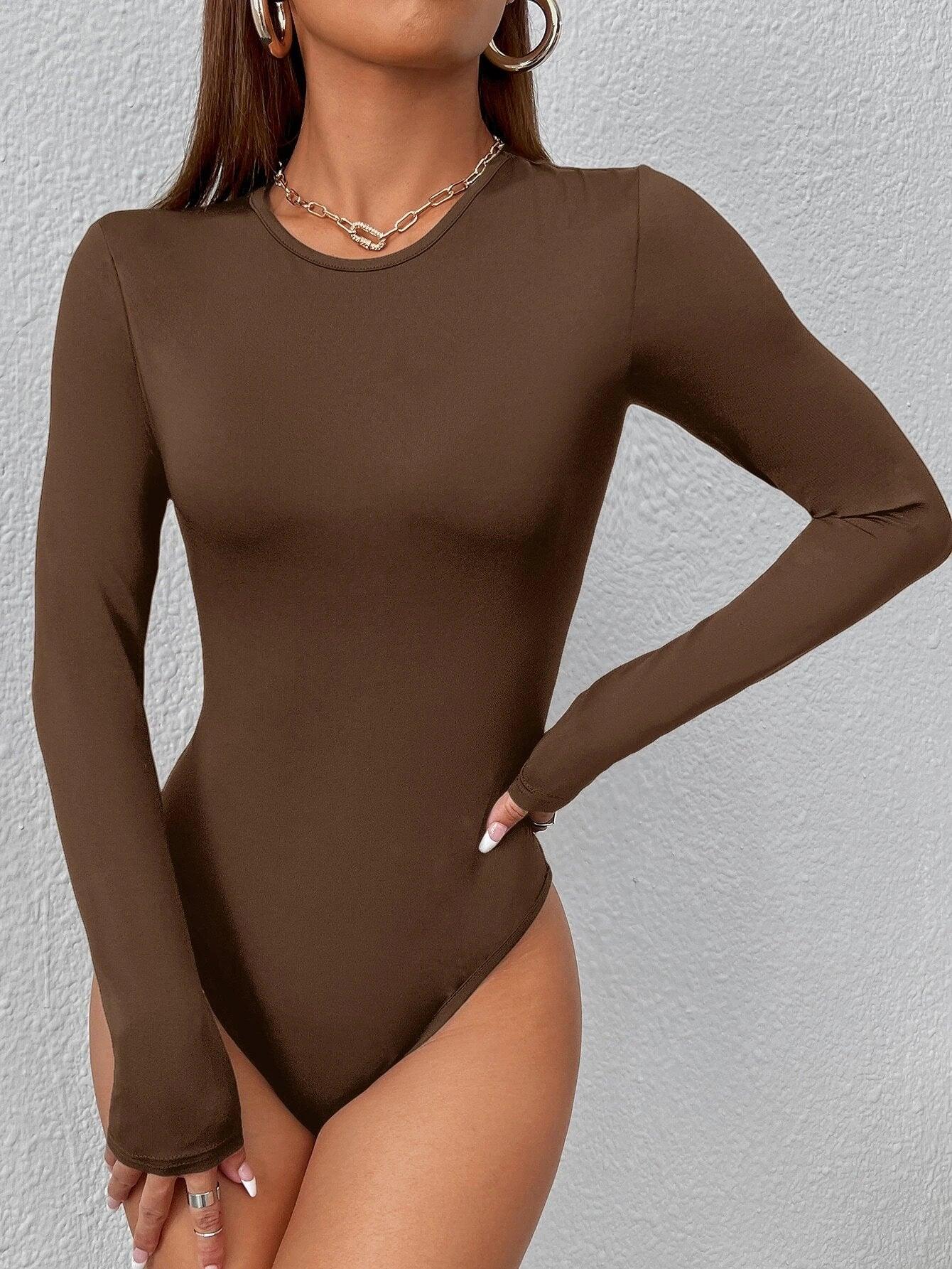 Round Neck Slim Fit Bodysuit-Comfy Jumpsuits