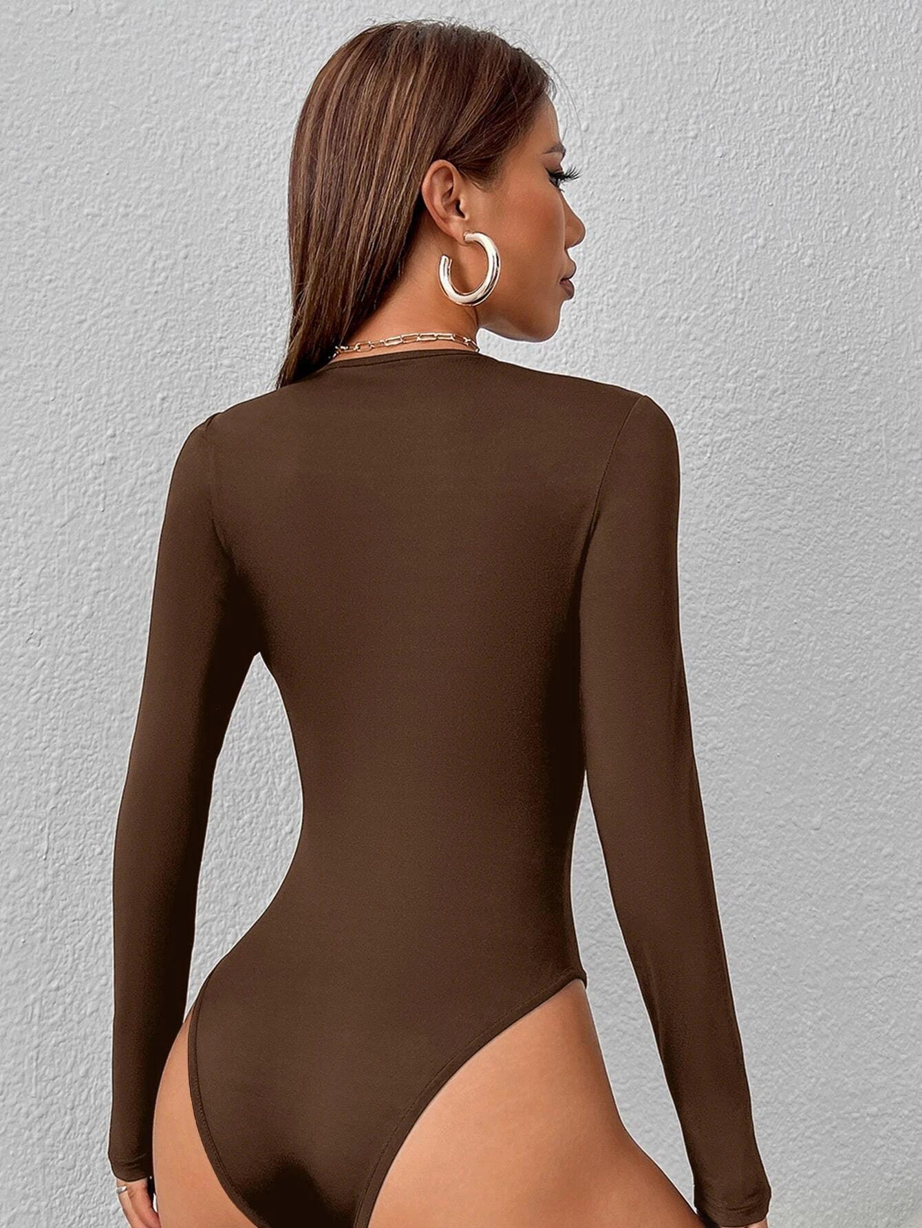 Round Neck Slim Fit Bodysuit-Comfy Jumpsuits