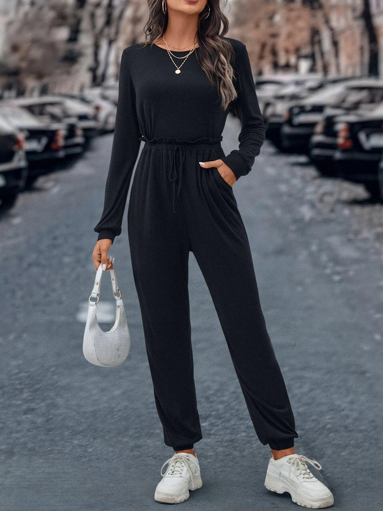 Casual Long Sleeve Jumpsuit-Comfy Jumpsuits