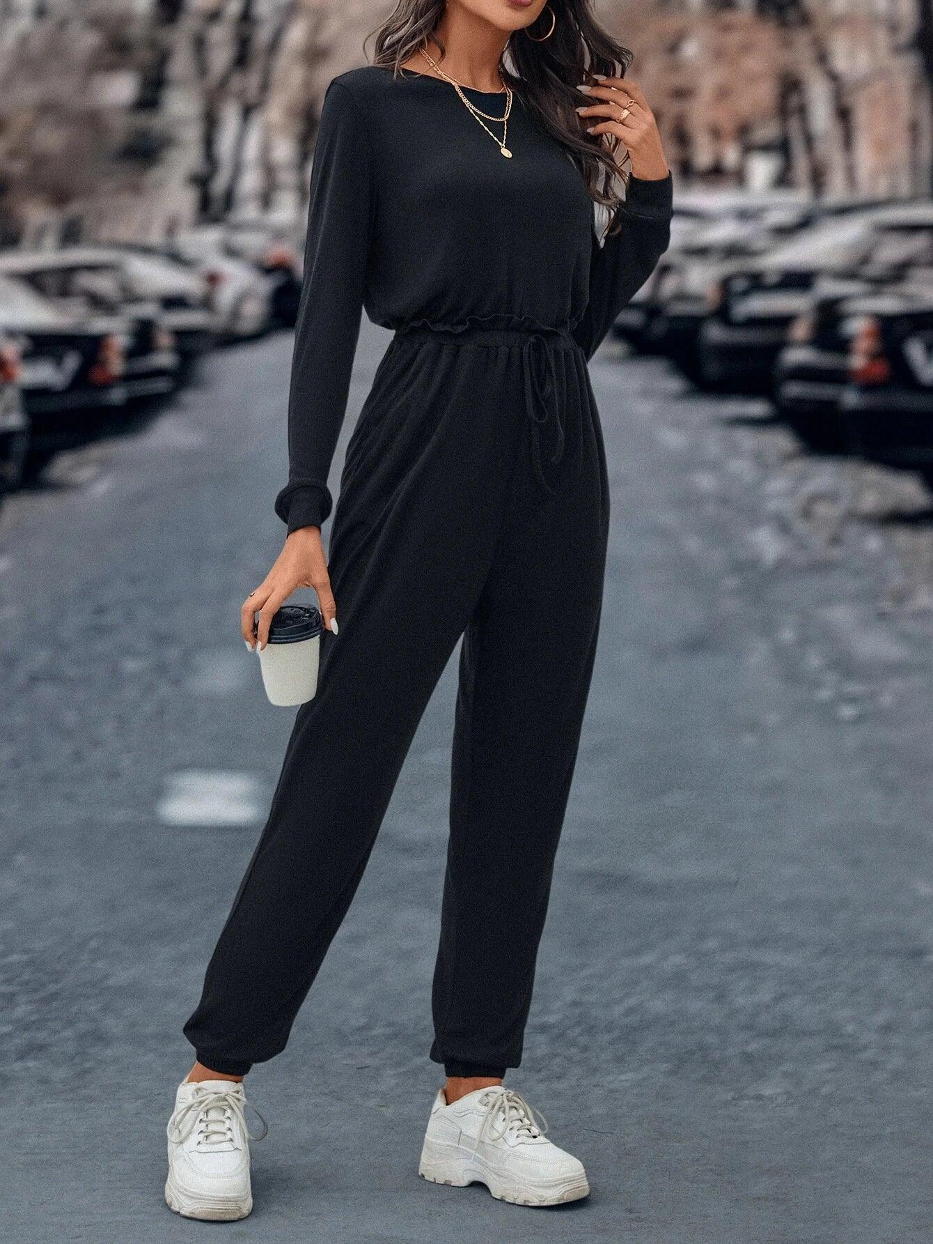 Casual Long Sleeve Jumpsuit-Comfy Jumpsuits