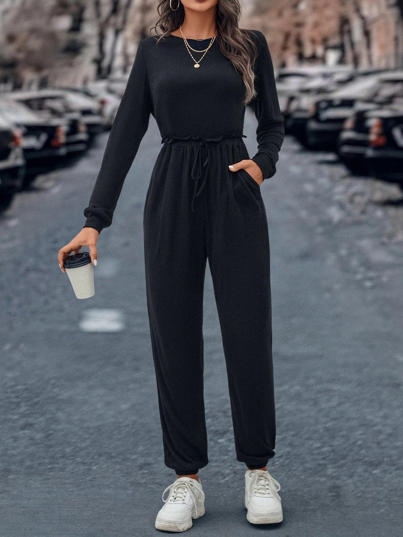 Casual Long Sleeve Jumpsuit-Comfy Jumpsuits
