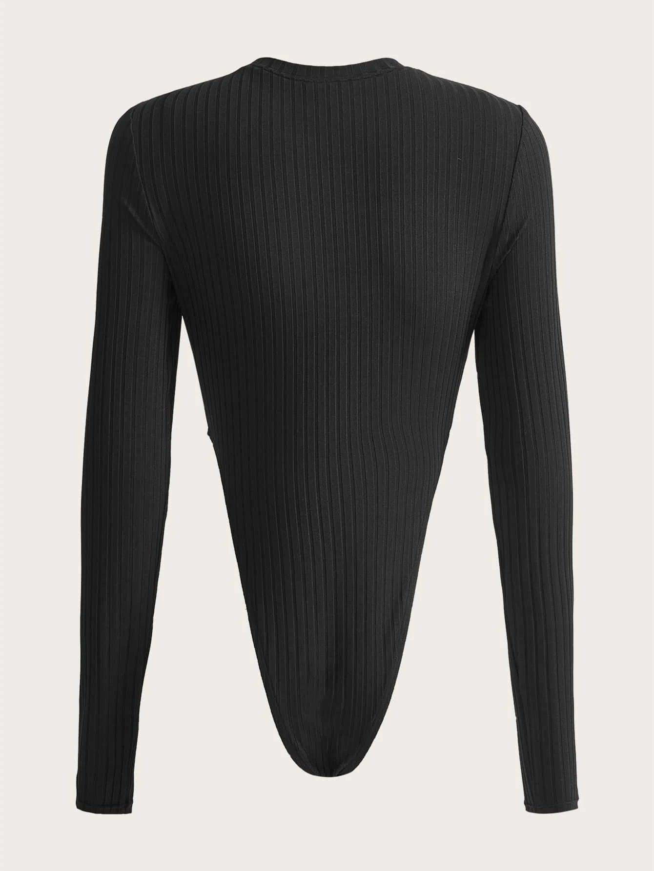 Solid Plain Long Sleeve Bodysuit-Comfy Jumpsuits